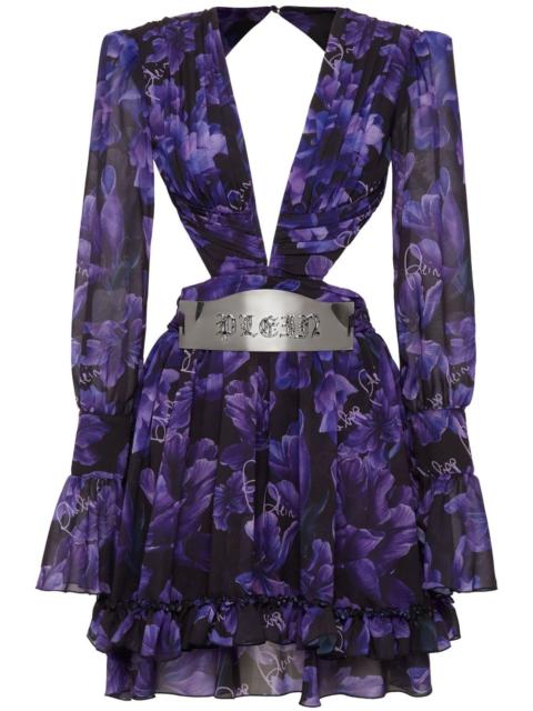 floral-print chiffon mini dress