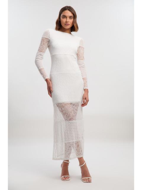 Lace Textured Low Back Long Sleeve Midi Dress