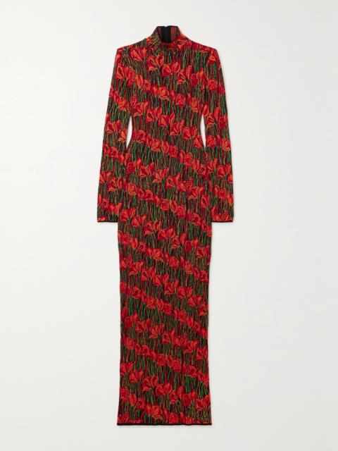 Open-back Jacquard-knit Turtleneck Maxi Dress