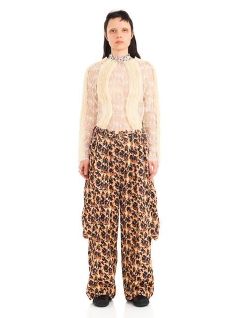 LEOPARD PEONY PLEATED CARGO PANT