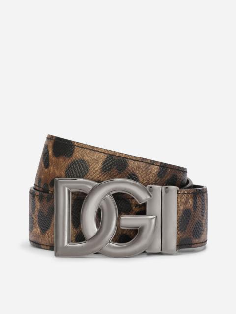 Reversible leopard-print calfskin belt