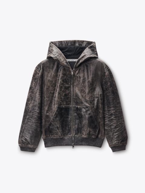 Shrunken Leather Zip-Up Hoodie
