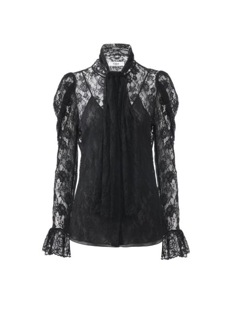 PUFF-SLEEVE LAVALLIÈRE TOP IN FLORAL LACE JACQUARD