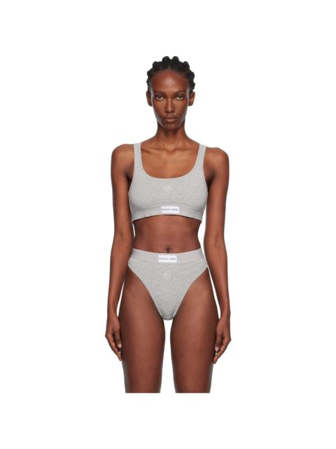 Gray Moon Logo Stretched Jersey Sport Bra