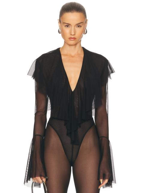 Long Sleeve Deep V Ruffle Bodysuit