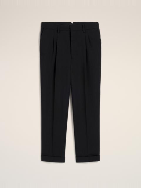 BLACK WOOL CARROT FIT TROUSERS