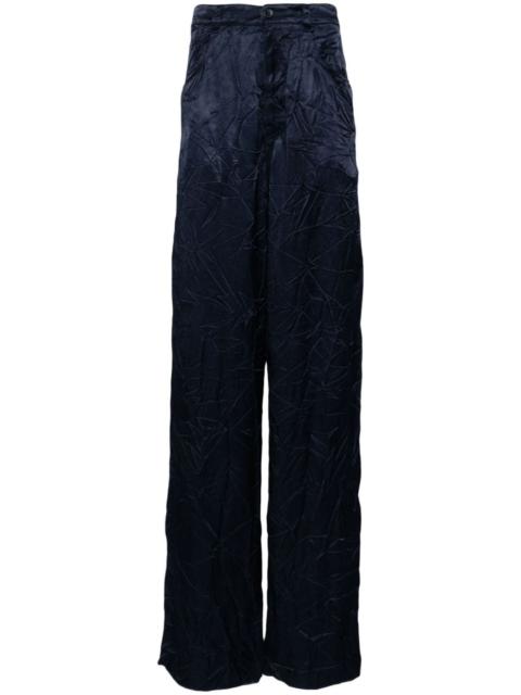 crinkled-finish wide-leg trousers