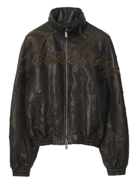 cursive-logo leather jacket