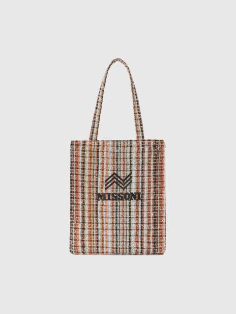 Lamé fabric shopper with logo