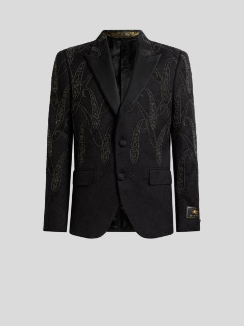 SINGLE-BREASTED STRETCH COTTON-BLEND JACQUARD JACKET WITH PAISLEY EMBROIDERY