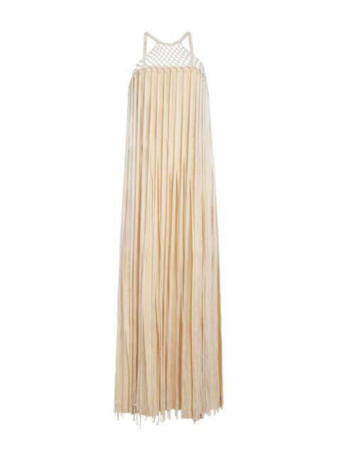 Tacia Fringe Maxi Dress in Ivory Silk