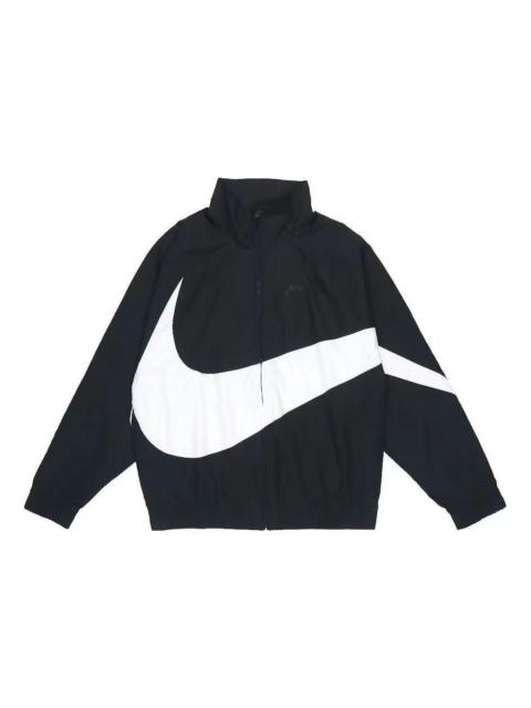 Men's Nike Large Logo Printing Zipper Casual Long Sleeves Jacket Autumn Black DV1363-010