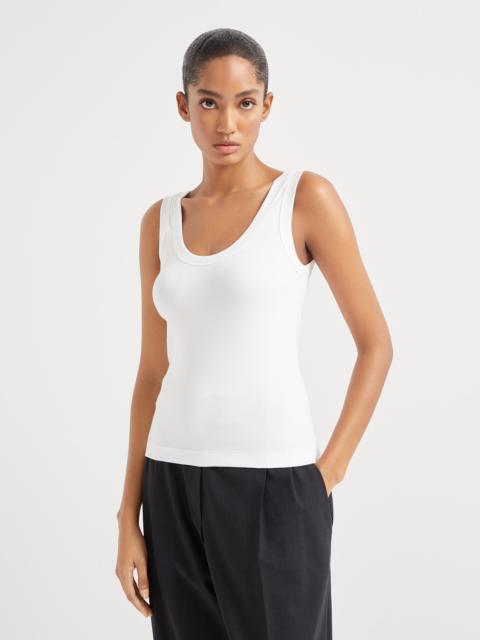 Stretch cotton ribbed jersey top with monili