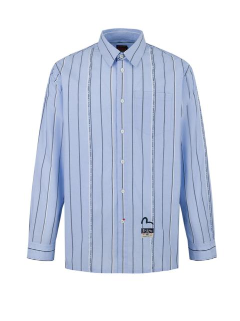 Striped Yarn Dyed Logo and Seagull Embroidery Fashion Fit Shirt