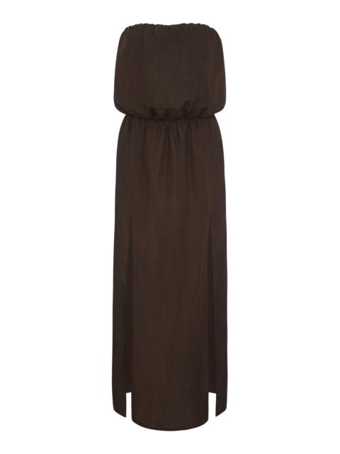 Air Linen High-Slit Maxi Dress brown