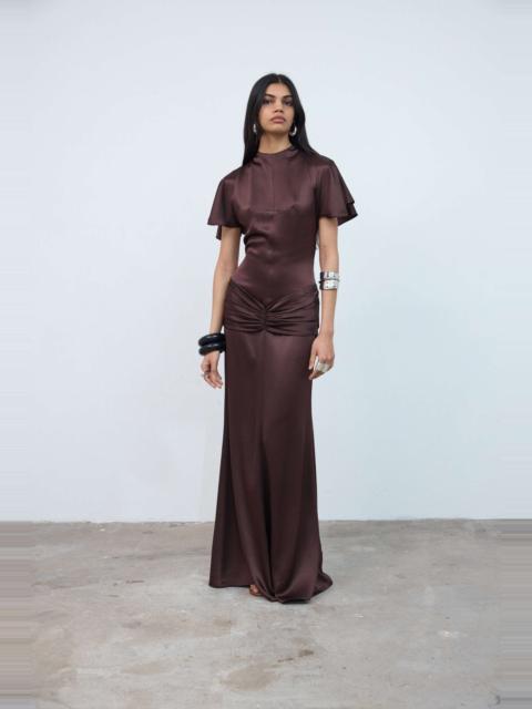 MYRA MAXI DRESS IN BROWN DOUBLE SATIN