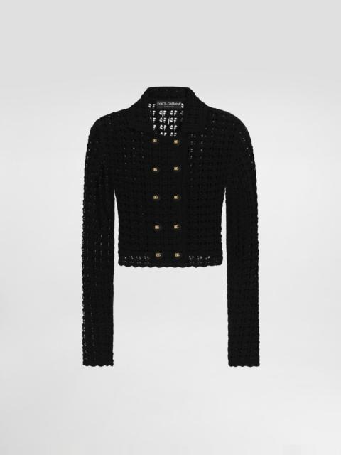 Short double-breasted wool crochet jacket