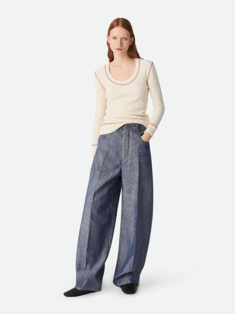 Denim Jacquard Wide Leg Trousers