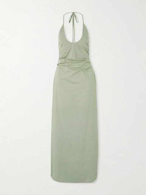 Martina Gathered Cotton-poplin Halterneck Maxi Dress