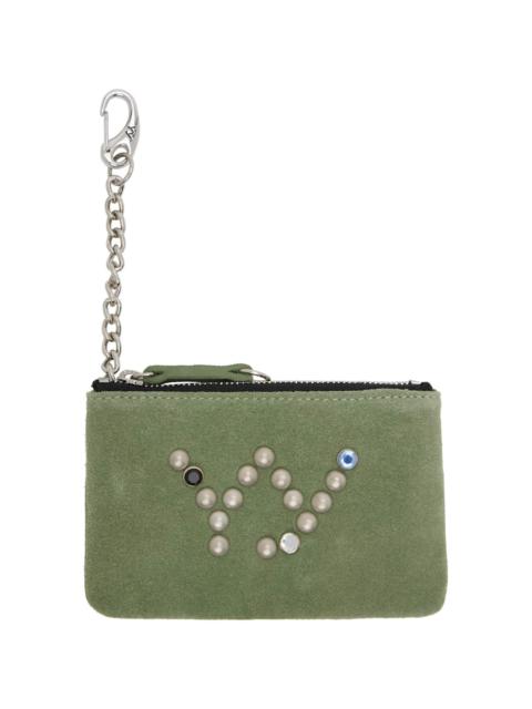Khaki Yy Suede Stud Chain Wallet