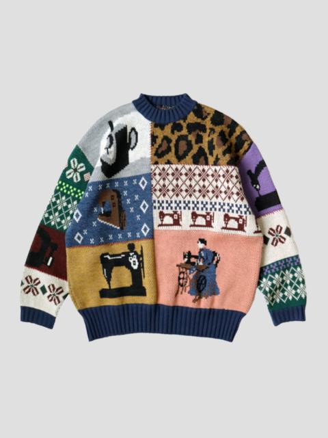 5G WOOL KUROGANE PATCHWORK CREW SWEATER