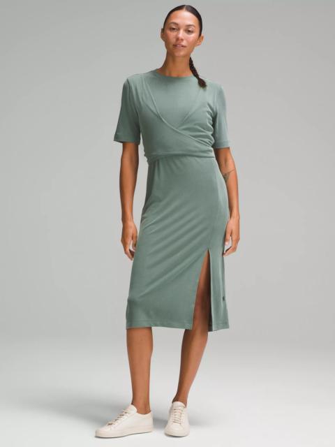 Wrap-Front Soft Ribbed Midi Dress