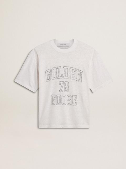 Women's lightweight white linen T-shirt with print