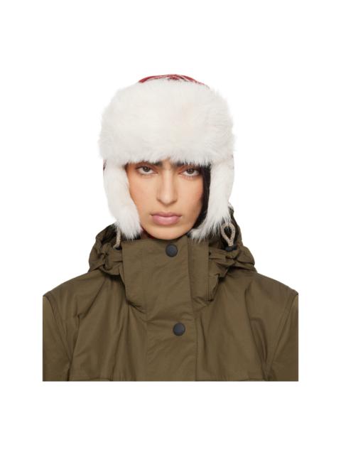 Red & Off-White Check Wool Trapper Hat