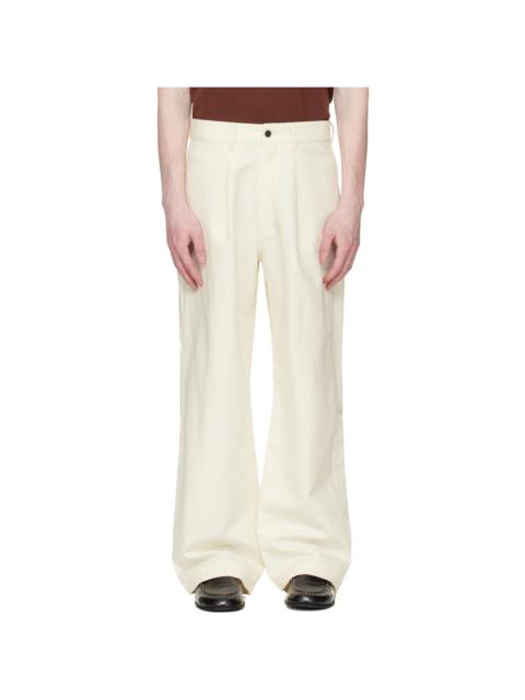 Off-White Double Weave Cotton One Tuck Wide Trousers