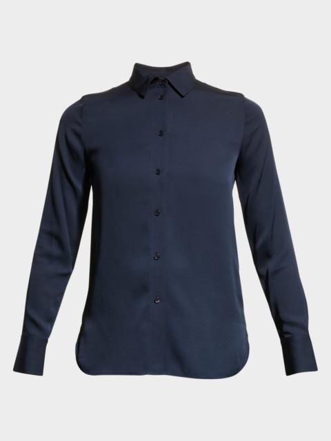 Slim-Fit Long-Sleeve Stretch-Silk Blouse