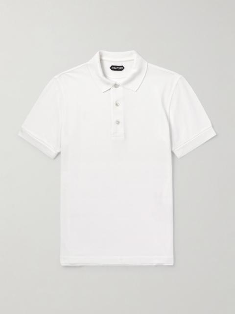 Slim-Fit Lyocell and Cotton-Blend Piqué Polo Shirt White