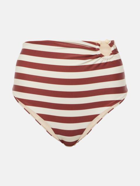 Striped high-rise bikini bottoms