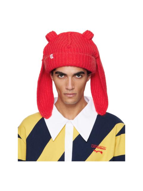 Red Mohair Chunky Rabbit Beanie