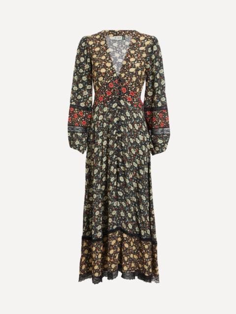 Raven Eva Floral Mix Black Midi Dress