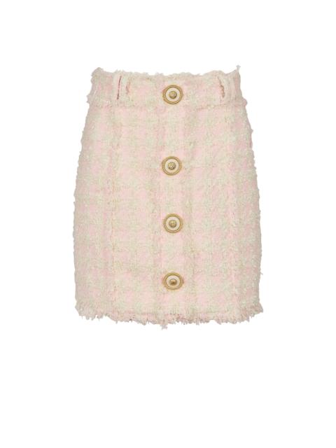 High-waist buttoned tweed mini skirt