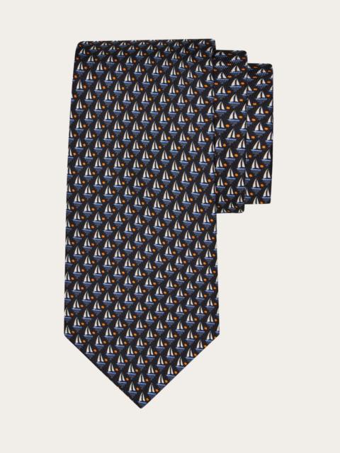 Sailing boat print silk tie