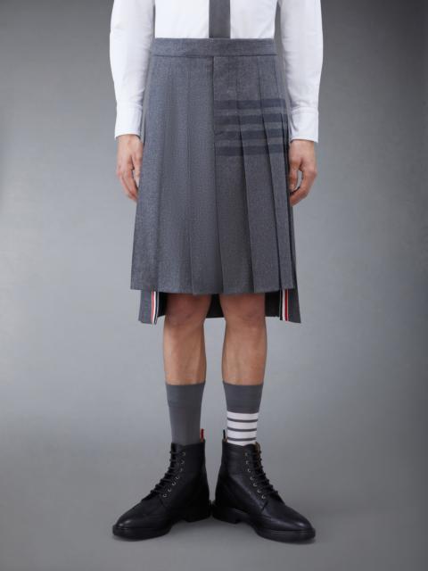 Medium Grey Wool Cashmere Flannel Knee Length Pleated 4-Bar Skirt