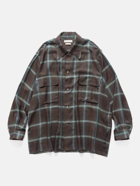 Rayon Wool Ombre Plaid Wpocket Shirt Brown