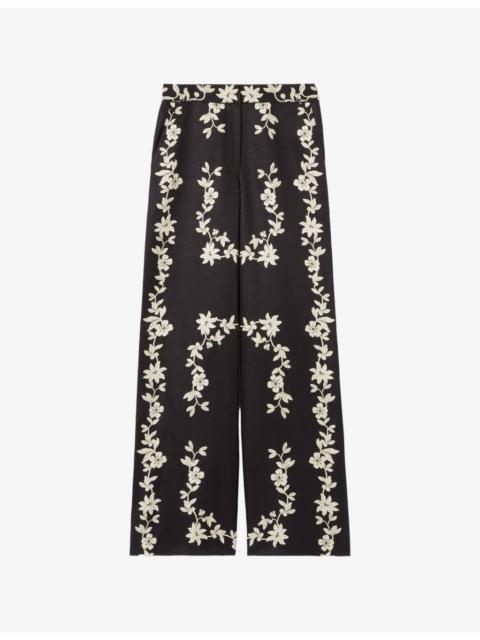 Floral-Print Wide-Leg Woven Trousers