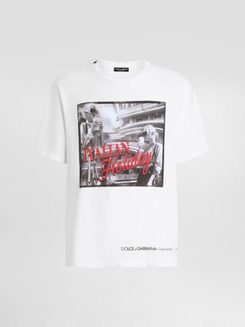 Cotton T-shirt with Italian Holiday print