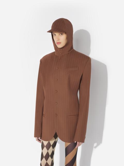 THE HOODED PINSTRIPED SUIT JACKET