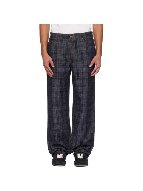 Navy Loose Check Jeans
