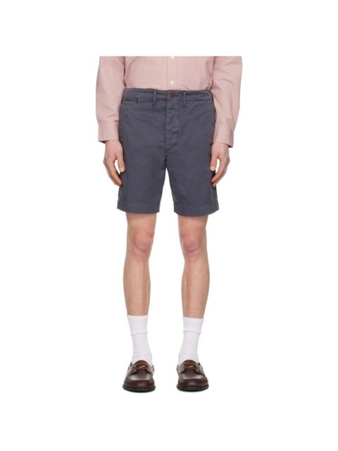 Blue Garment-Dyed Chino Officer's Shorts