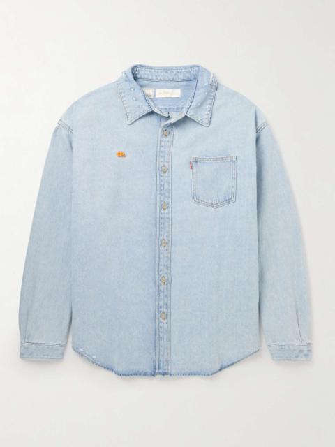 + Levi's Logo-Embroidered Distressed Denim Overshirt