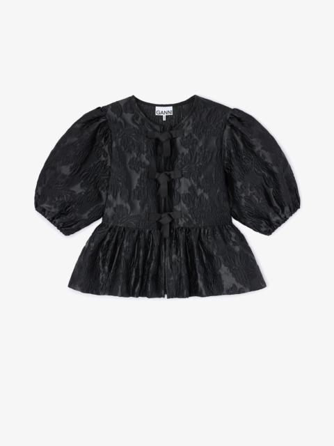 SATIN PEPLUM TIE BLOUSE