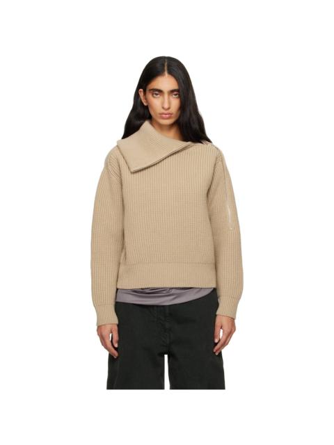 Beige Zipped Wool Turtleneck