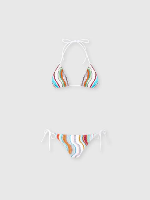 Triangle bikini with lamé wave motif