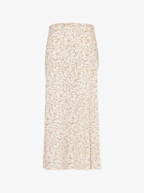 Spiral Seam floral crepe midi skirt