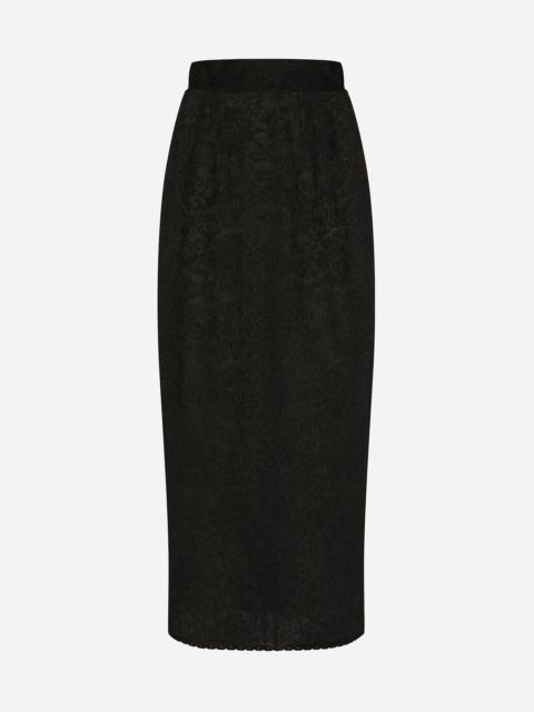 Lace-stitch calf-length skirt