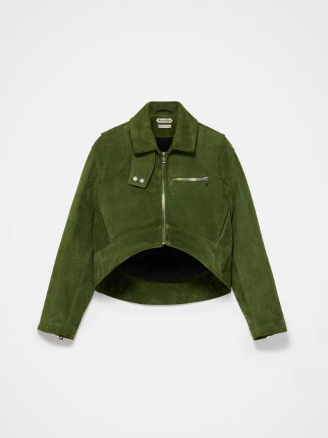 WOMENS CURVED HEM CROPPED BIKER JACKET IN KHAKI